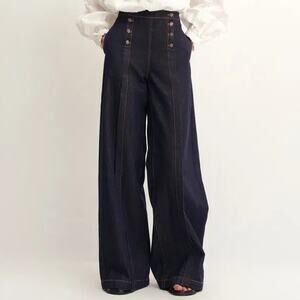 Fabrique Women's Small 28 x 29 Jeans Wide Leg Double Breasted Margot Baggy Denim